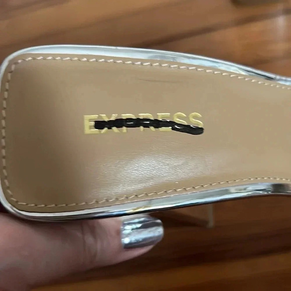 Metallic Silver Express Block Heels with Chain Detail - Size 7 - Picture 6 of 10